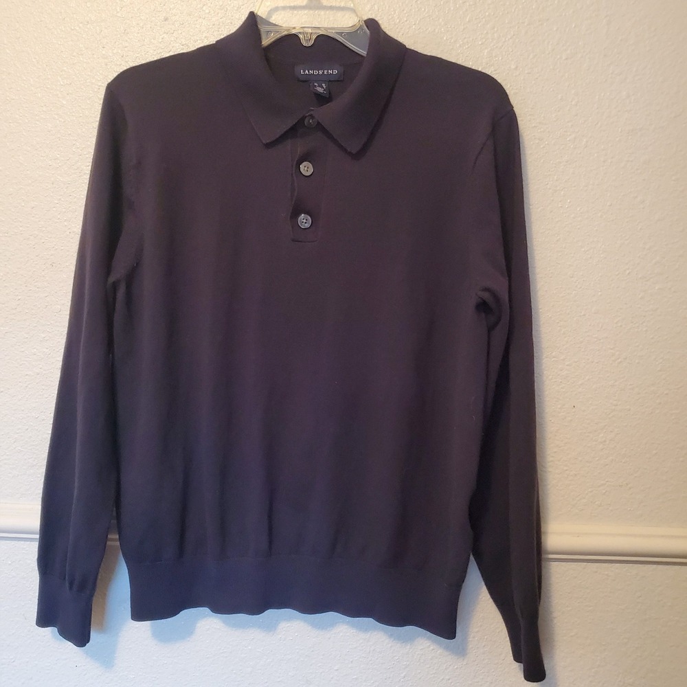 Lands' End Mens Black Long Sleeve Polo Sweater Size M 419430